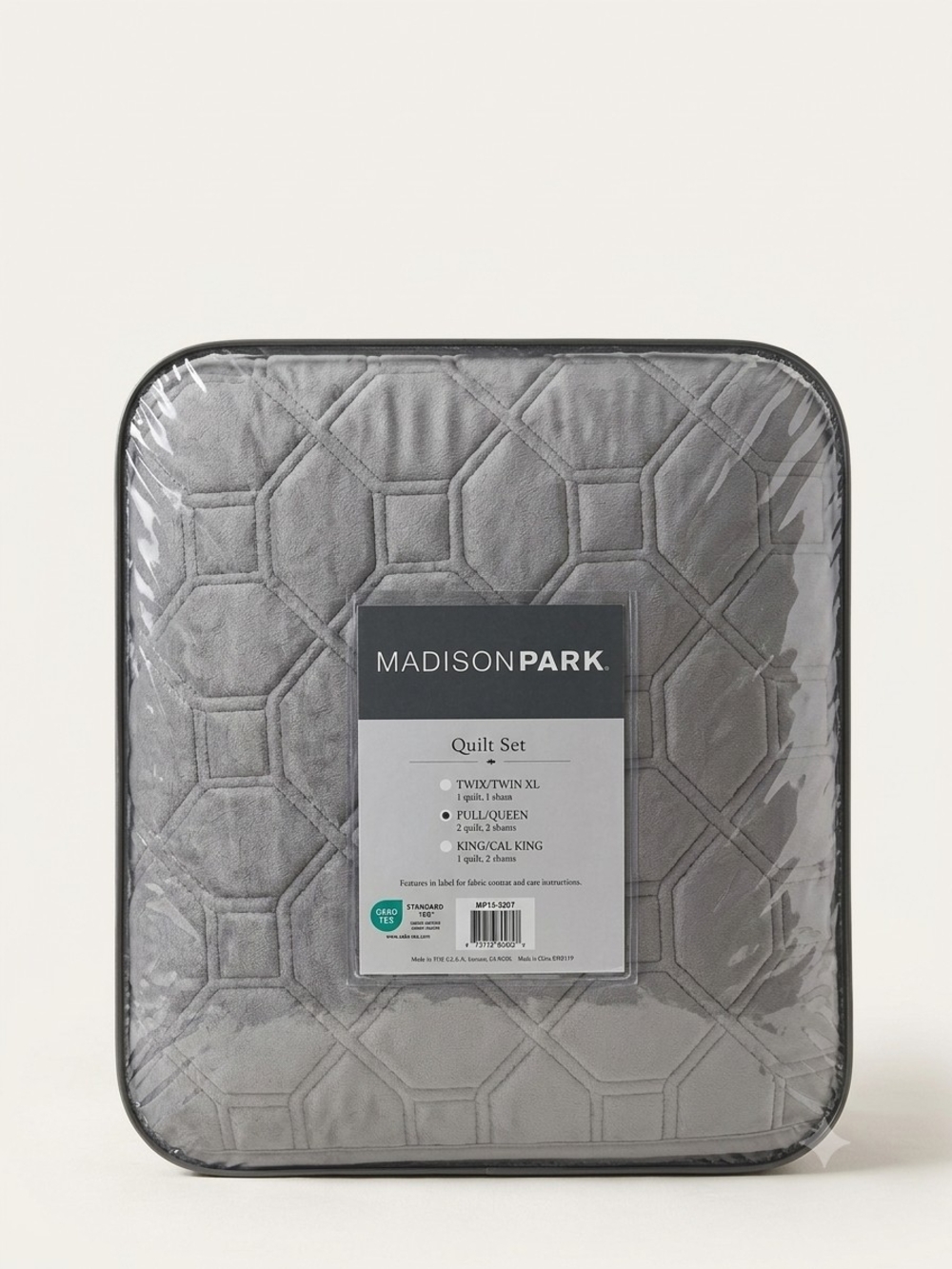 Madison Park Gray Quilted Comforter Set - Geometric Stitch Pattern